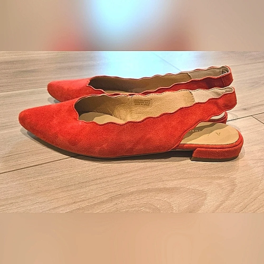 Anthropologie scalloped suede pointed toe slingback flats